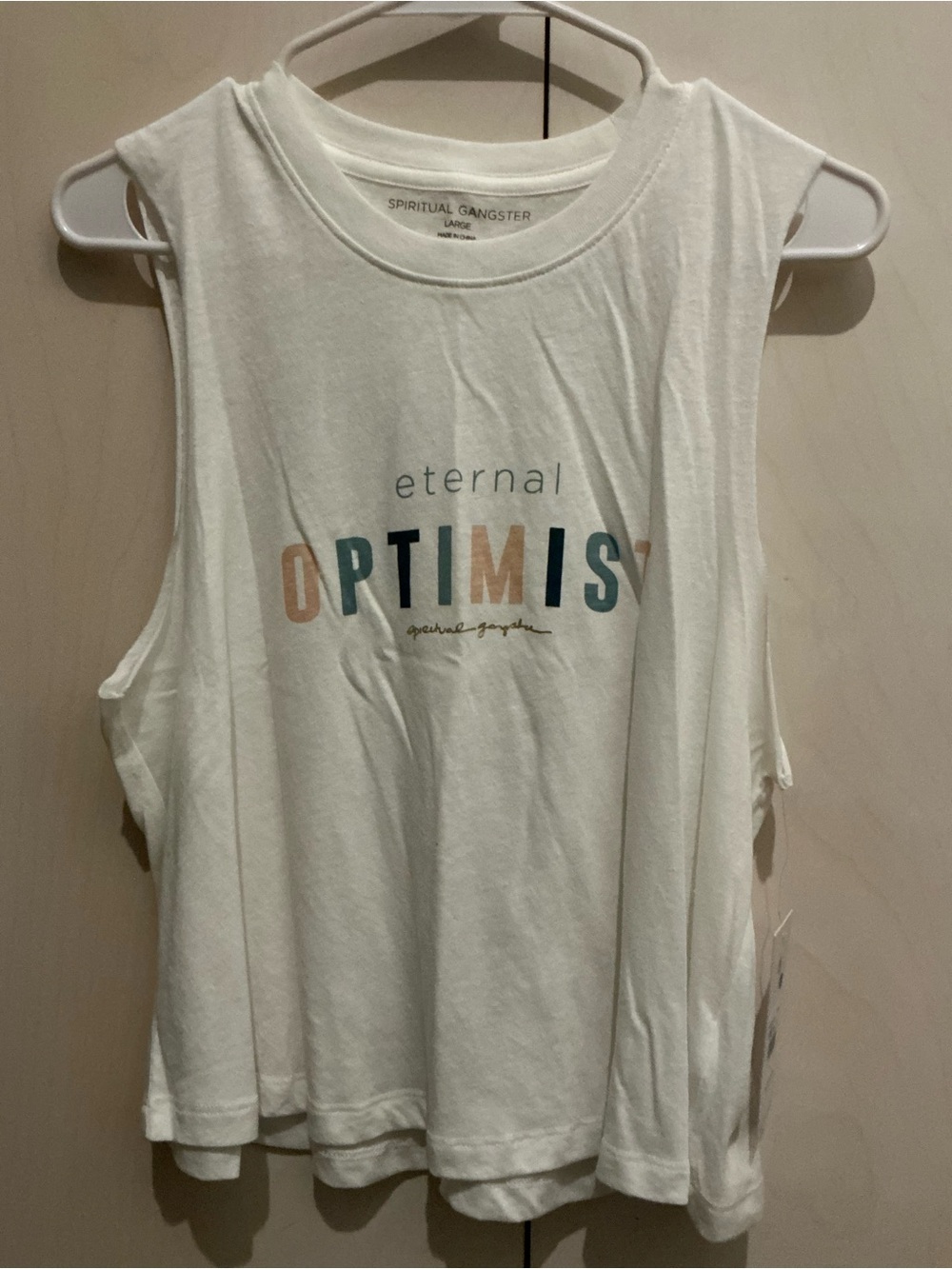 Eterna White Graphic 'Eternal Optimist' Muscle Tank